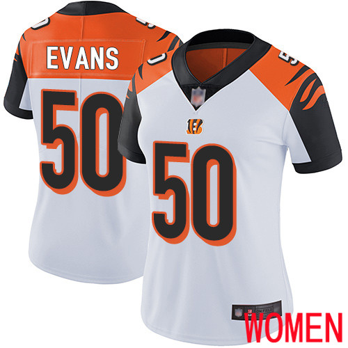 Cincinnati Bengals Limited White Women Jordan Evans Road Jersey NFL Footballl #50 Vapor Untouchable->women nfl jersey->Women Jersey